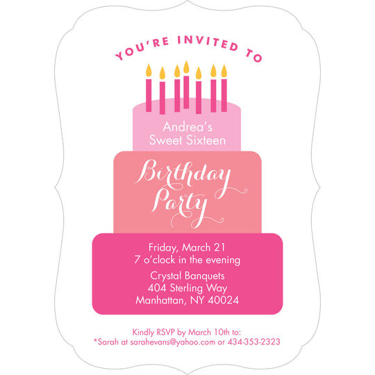 Pink Tiered Cake Birthday Invitations